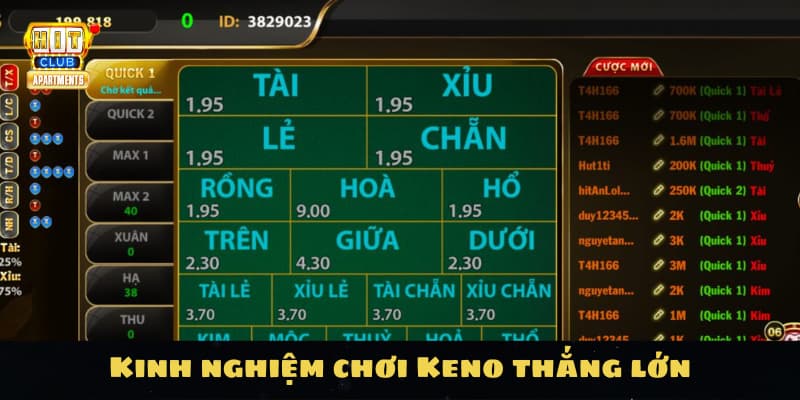 Kinh nghiệm chơi Keno thắng lớn